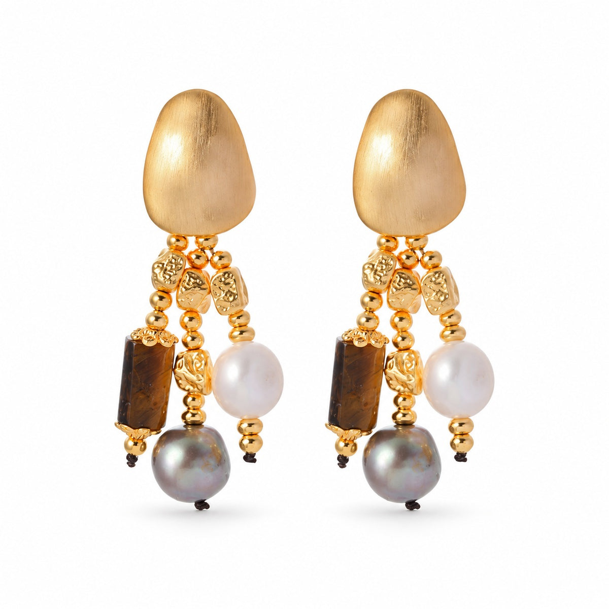 Golden Tide Tiger's Eye & Baroque Pearl Drop Earrings