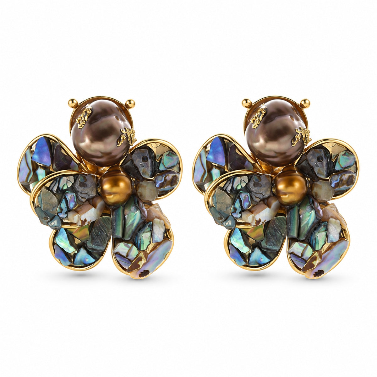 Ocean Bloom Abalone & Baroque Pearl Earrings