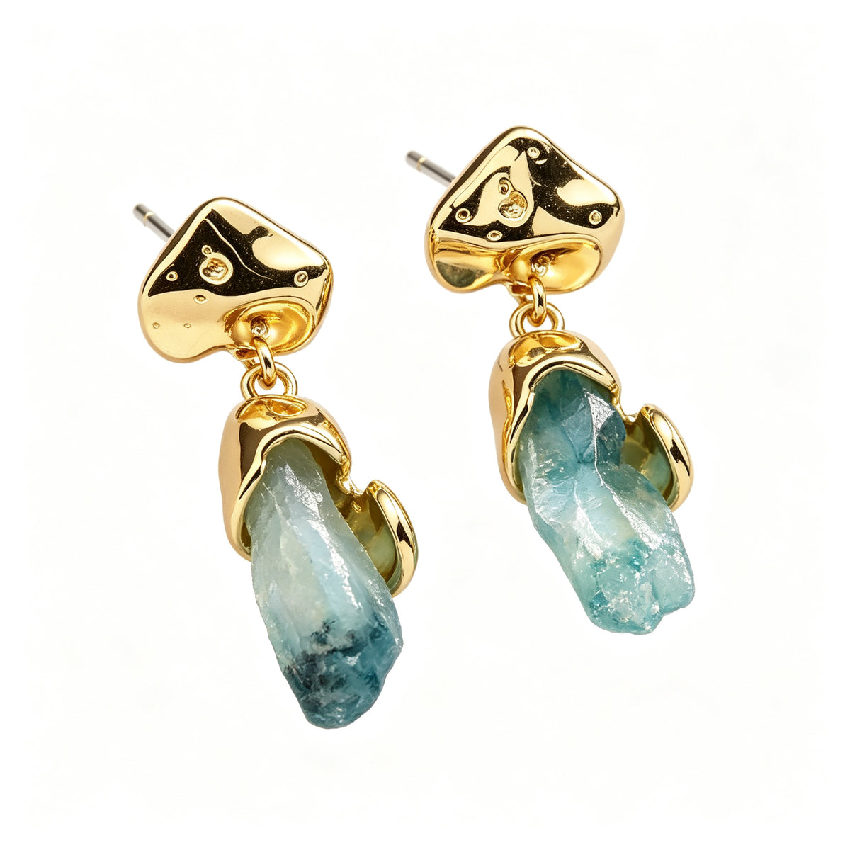 Natural Blue Crystal Gold Drop Earrings