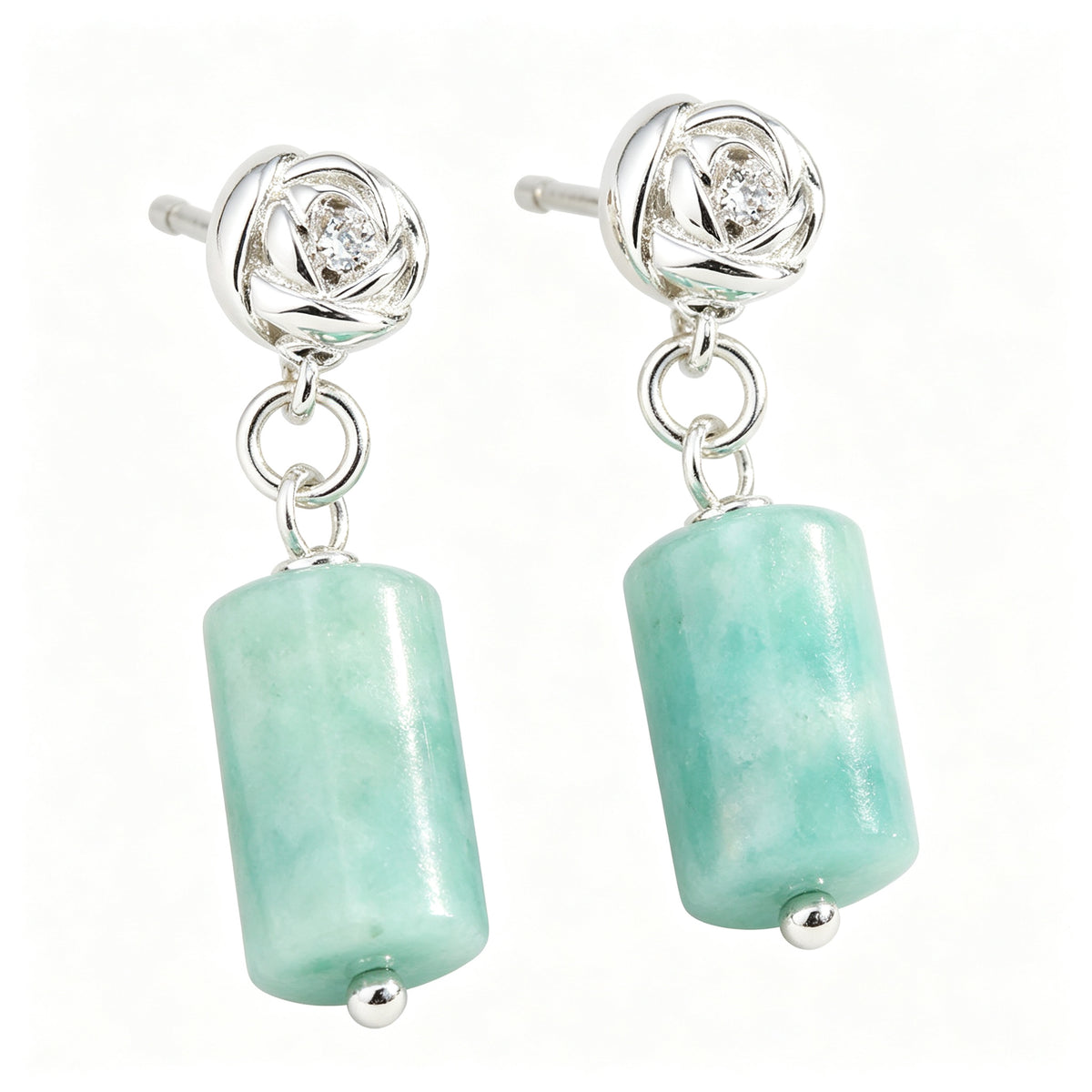 Natural Green Stone Rose Drop Earrings