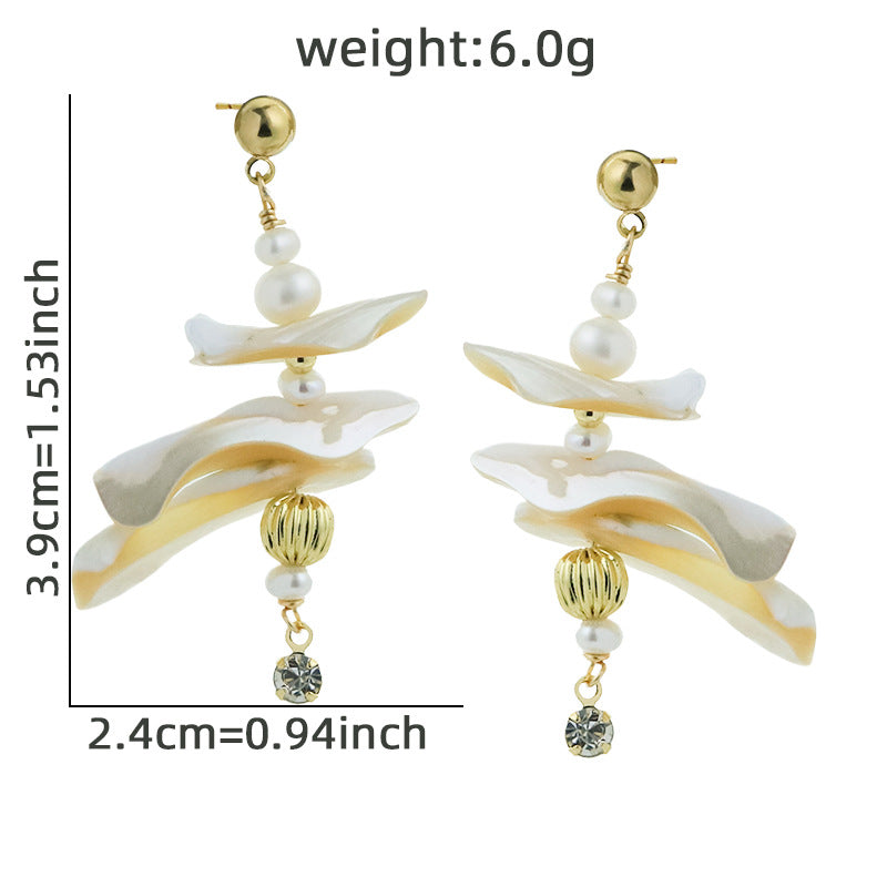 Coral Poetry Natural Shell Branch & Pearl Zircon Drop Earrings