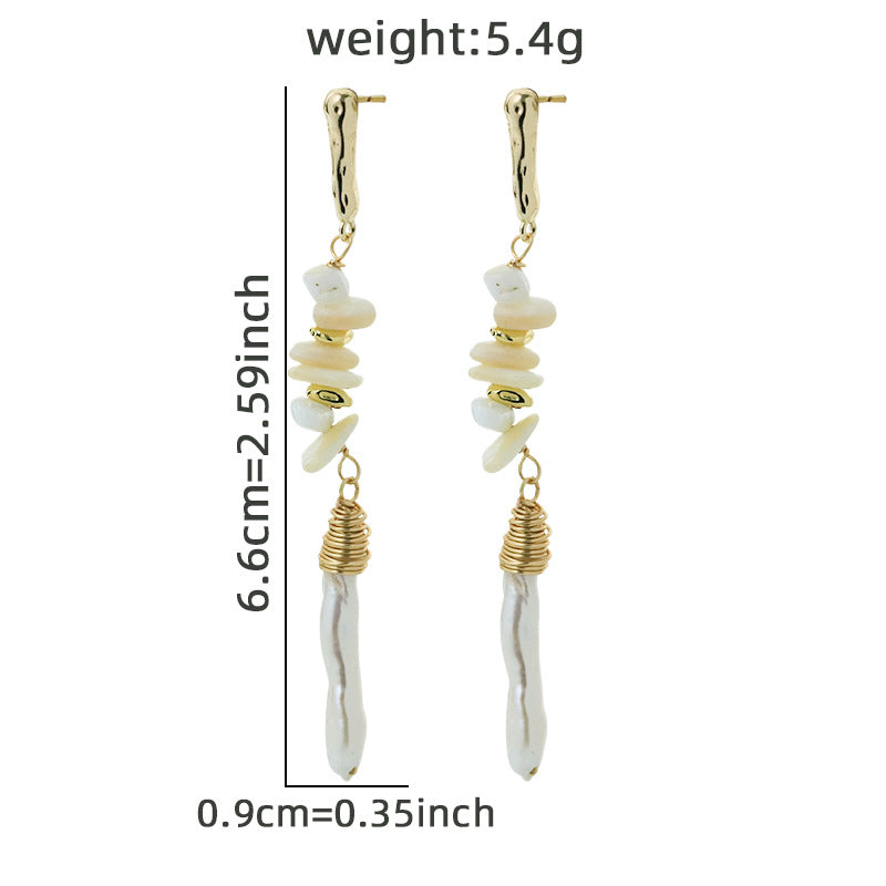 Coastal Finds Natural Shell Chip & Baroque Pearl Drop Earrings