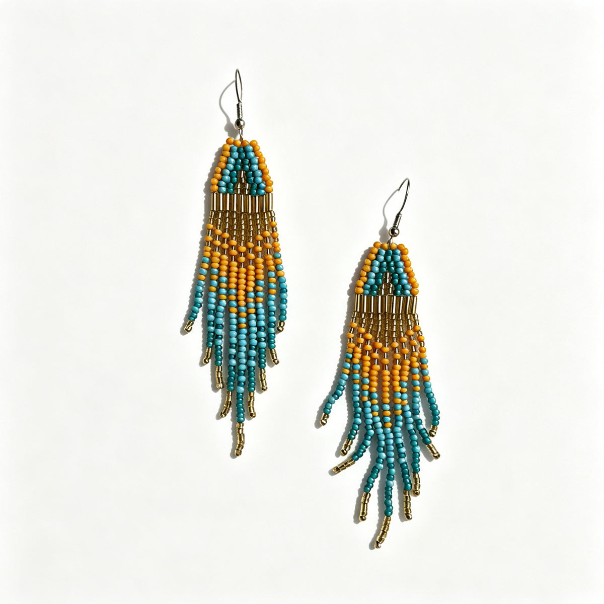 Handcrafted Tribal Beaded Fringe Drop Earrings