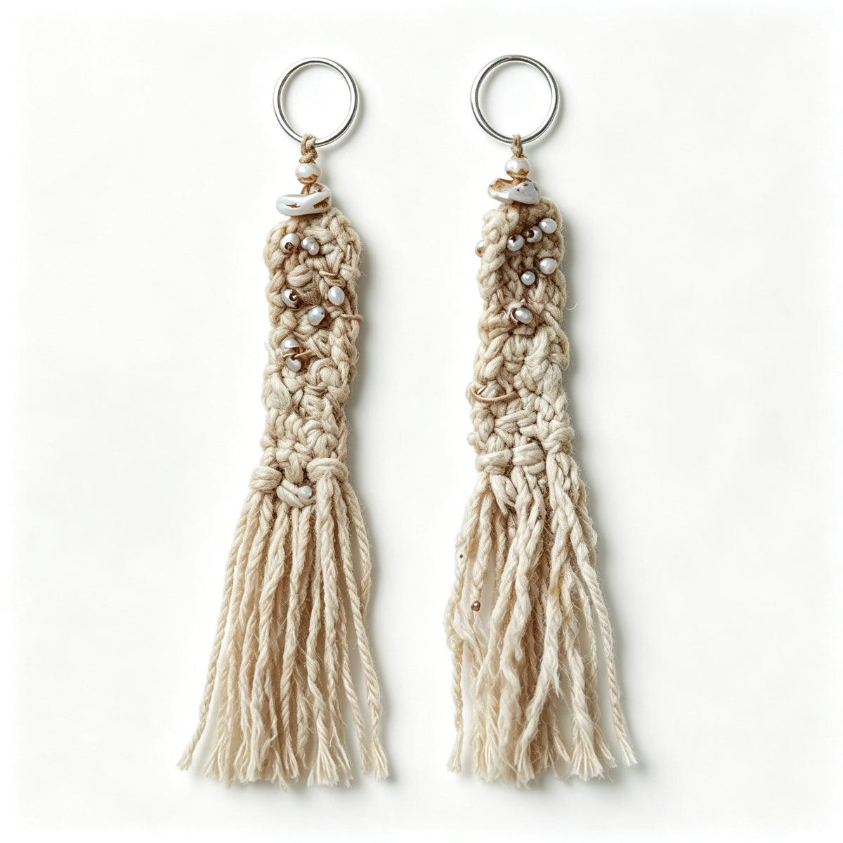 Handwoven Pearl Tassel Drop Earrings