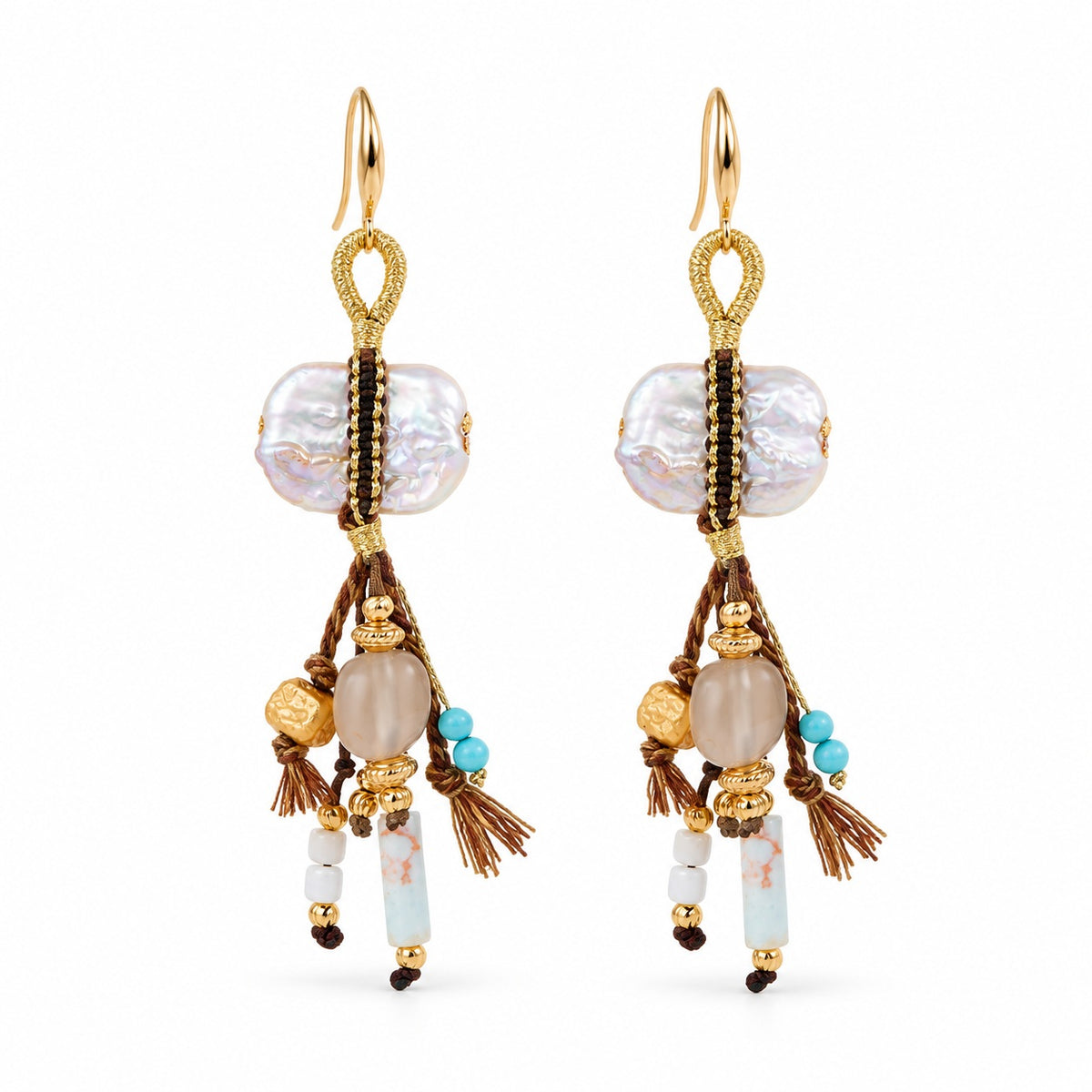 Ocean Treasure Baroque Pearl & Turquoise Tassel Earrings