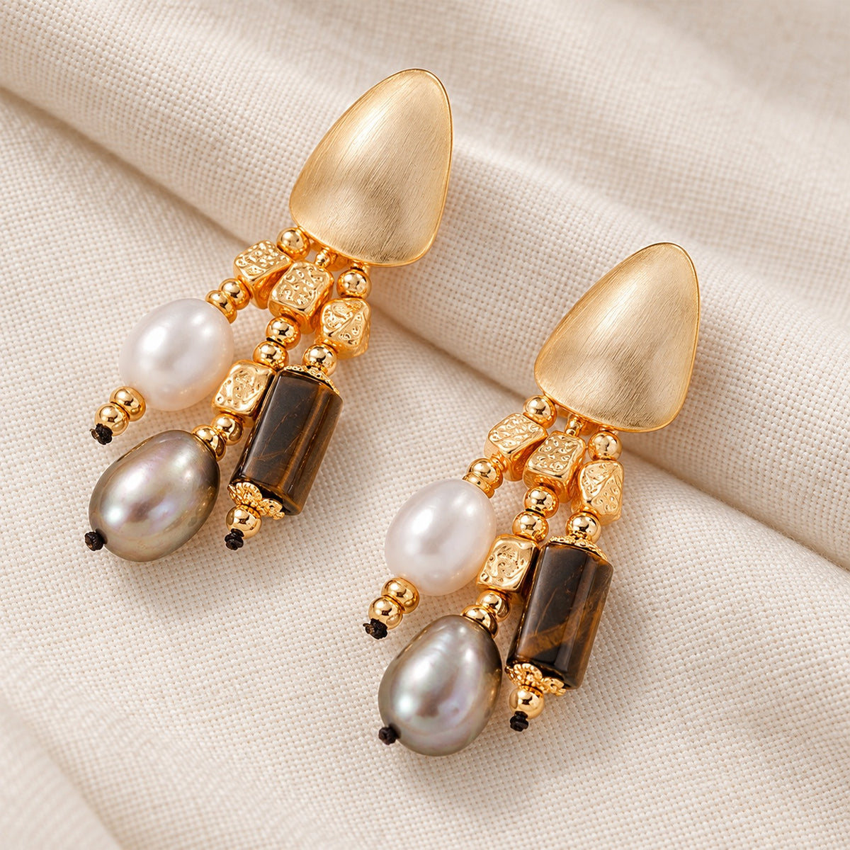 Golden Tide Tiger's Eye & Baroque Pearl Drop Earrings