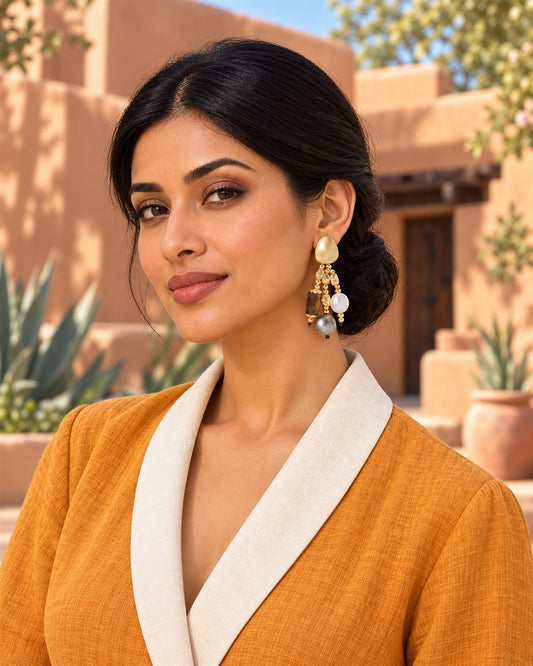 Golden Tide Tiger's Eye & Baroque Pearl Drop Earrings