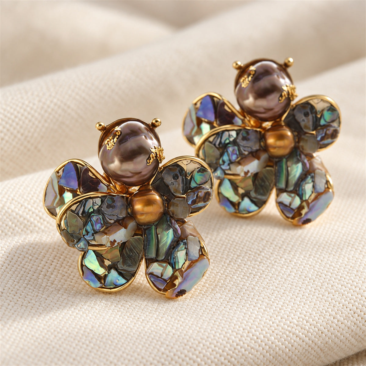 Ocean Bloom Abalone & Baroque Pearl Earrings