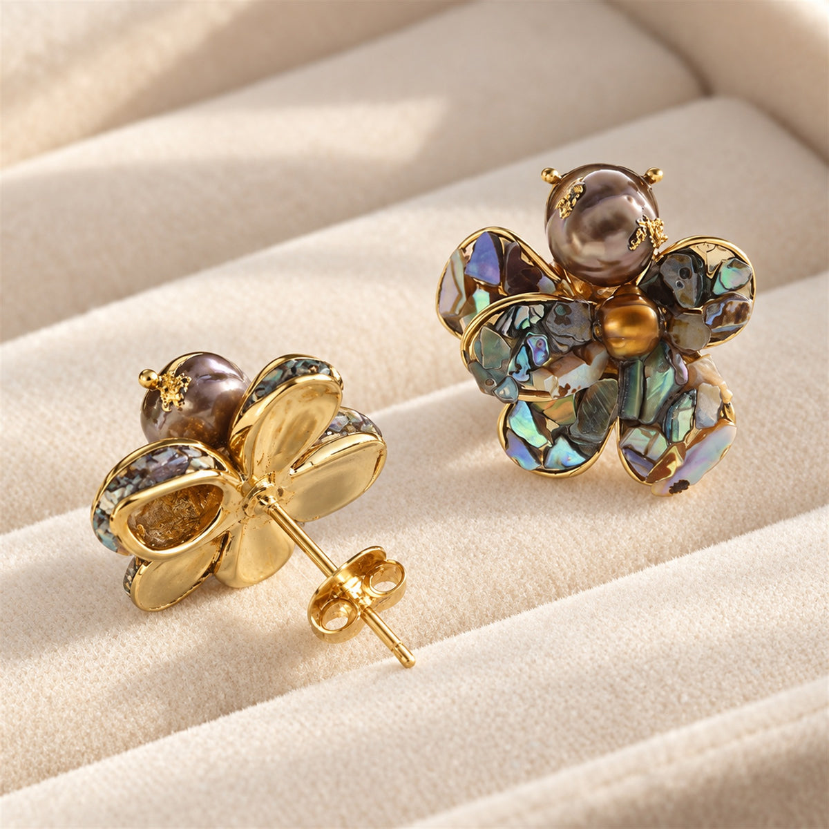 Ocean Bloom Abalone & Baroque Pearl Earrings