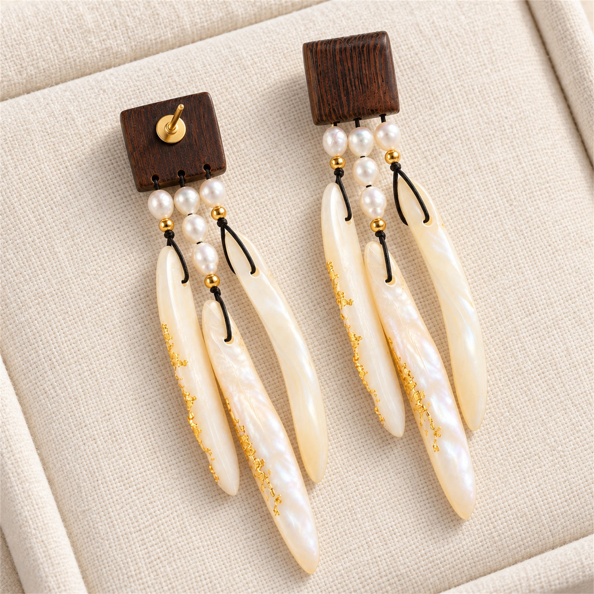 Coastal Drift Wood & Shell Earrings