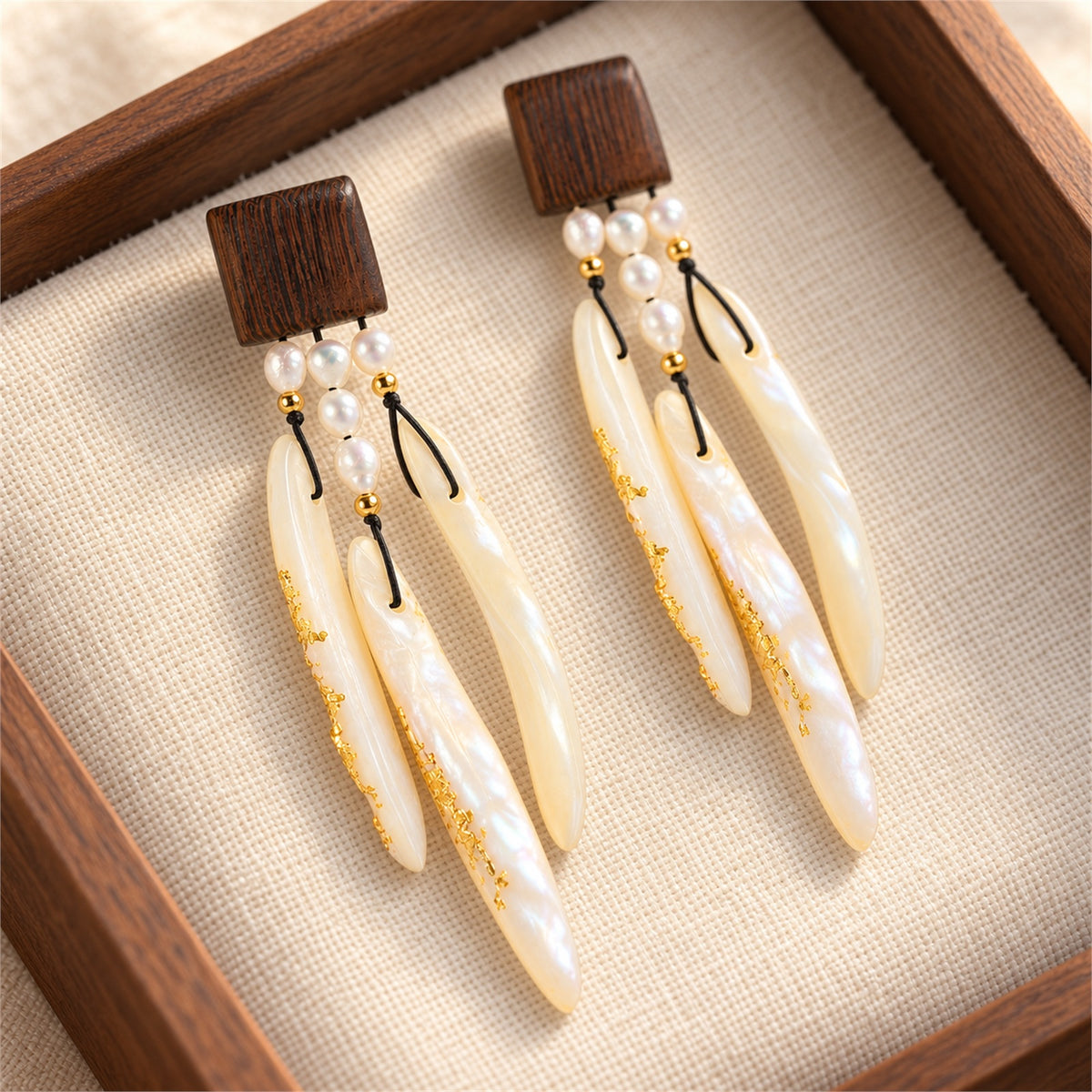 Coastal Drift Wood & Shell Earrings