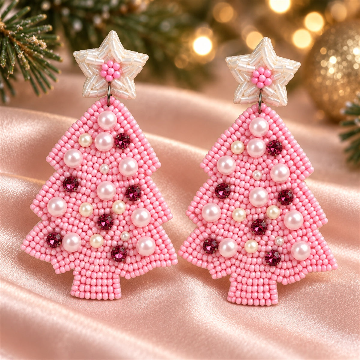 Christmas Tree Beaded Earrings