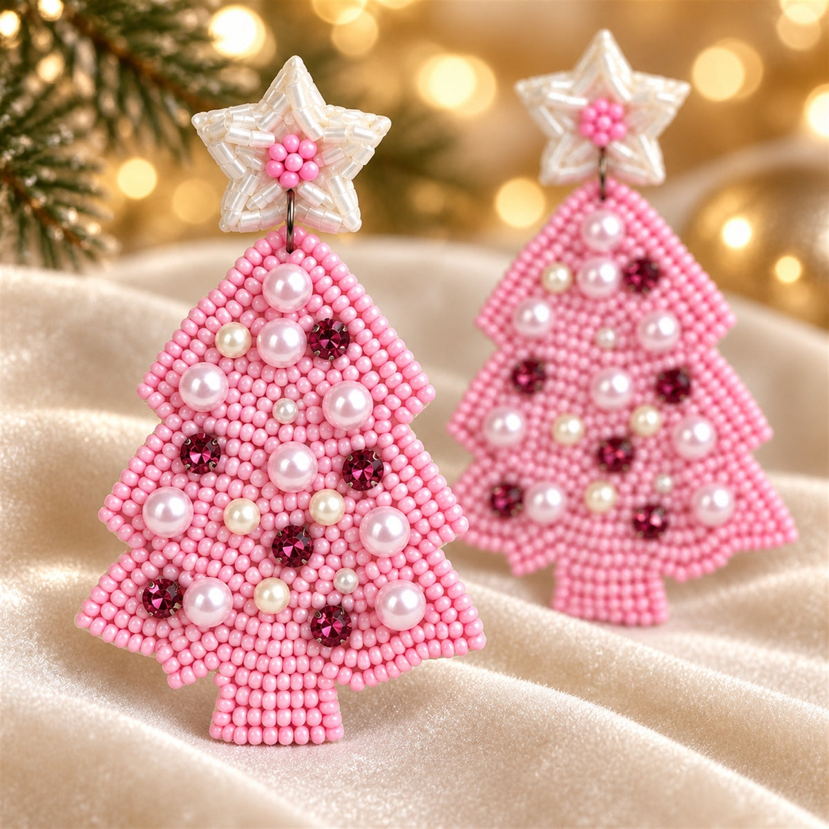Christmas Tree Beaded Earrings