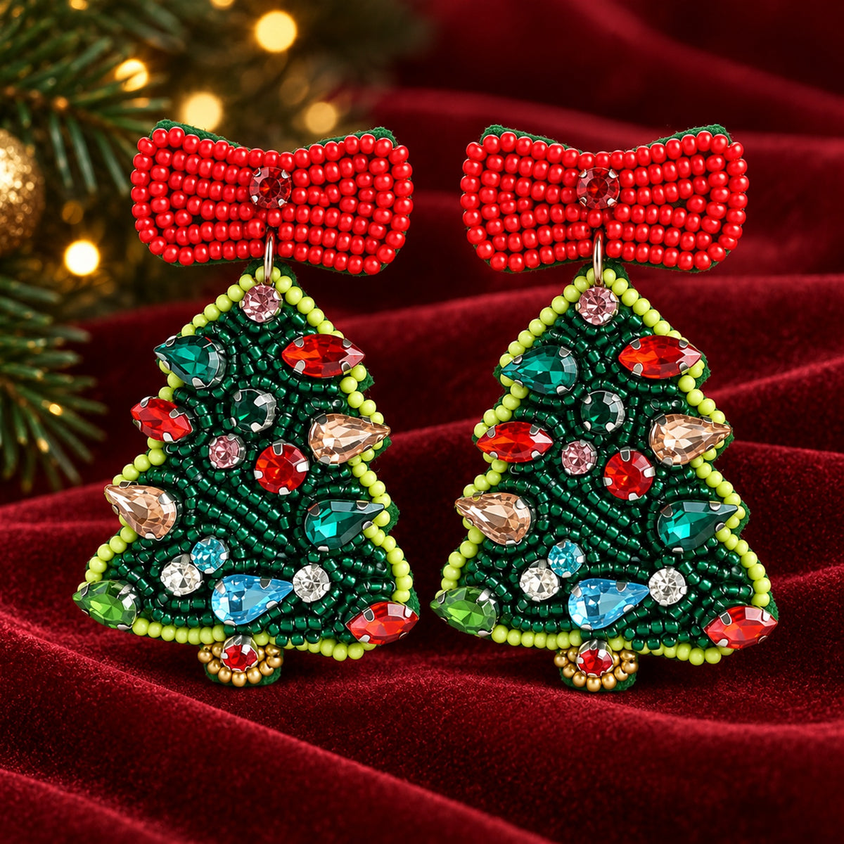 Christmas Tree Beaded Earrings