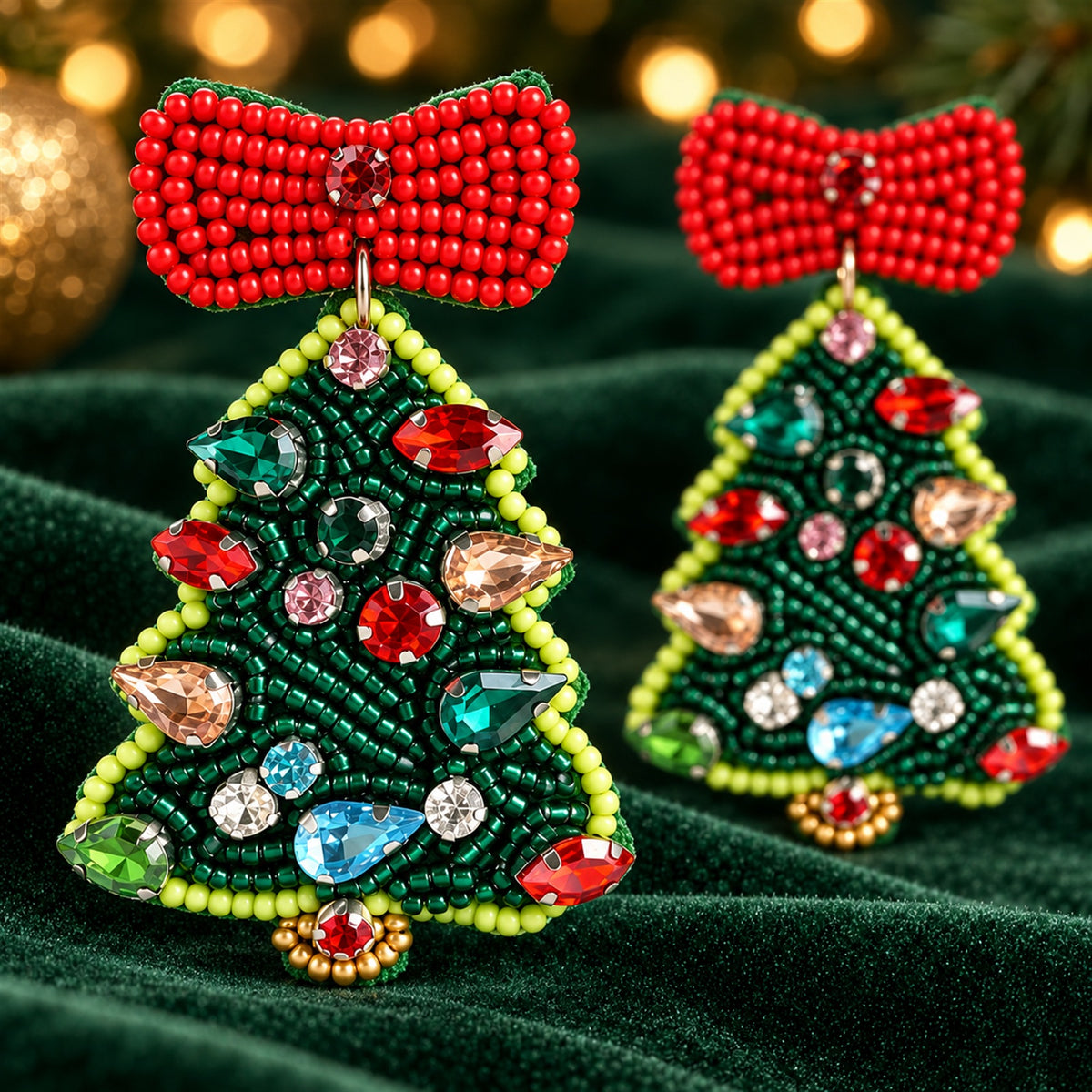 Christmas Tree Beaded Earrings