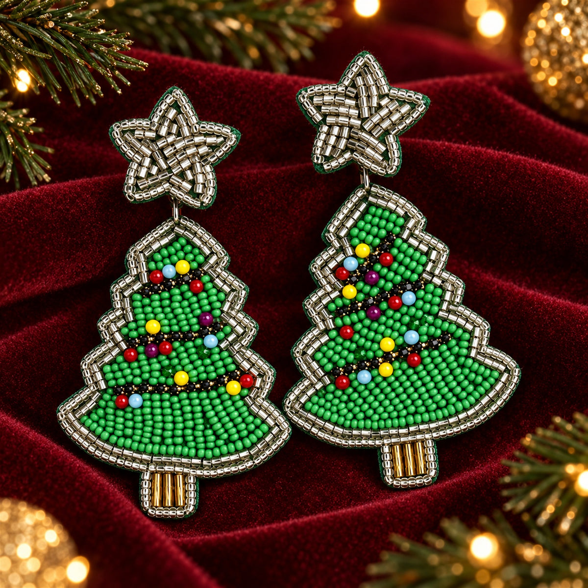Christmas Tree Beaded Earrings