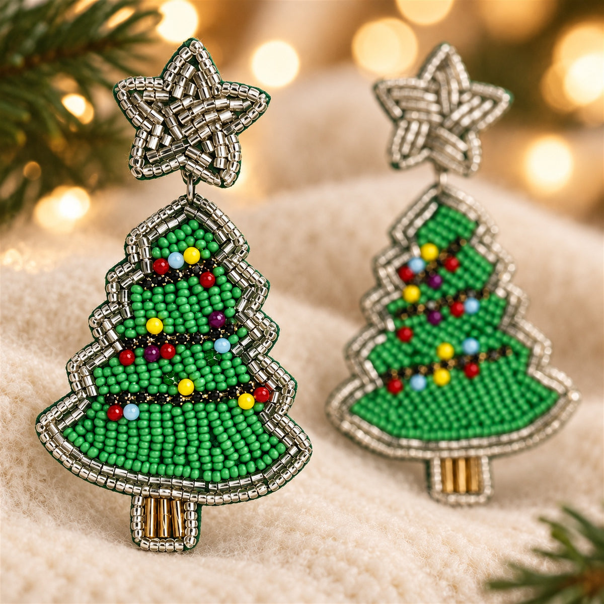 Christmas Tree Beaded Earrings