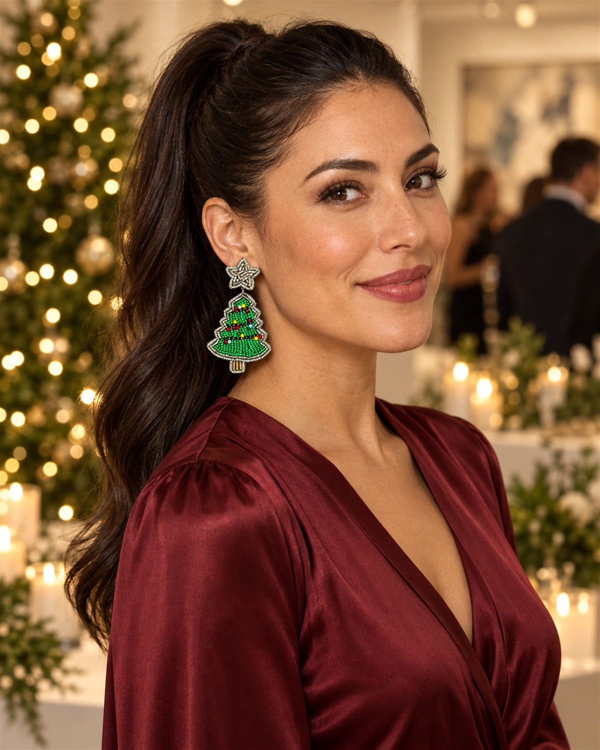 Christmas Tree Beaded Earrings