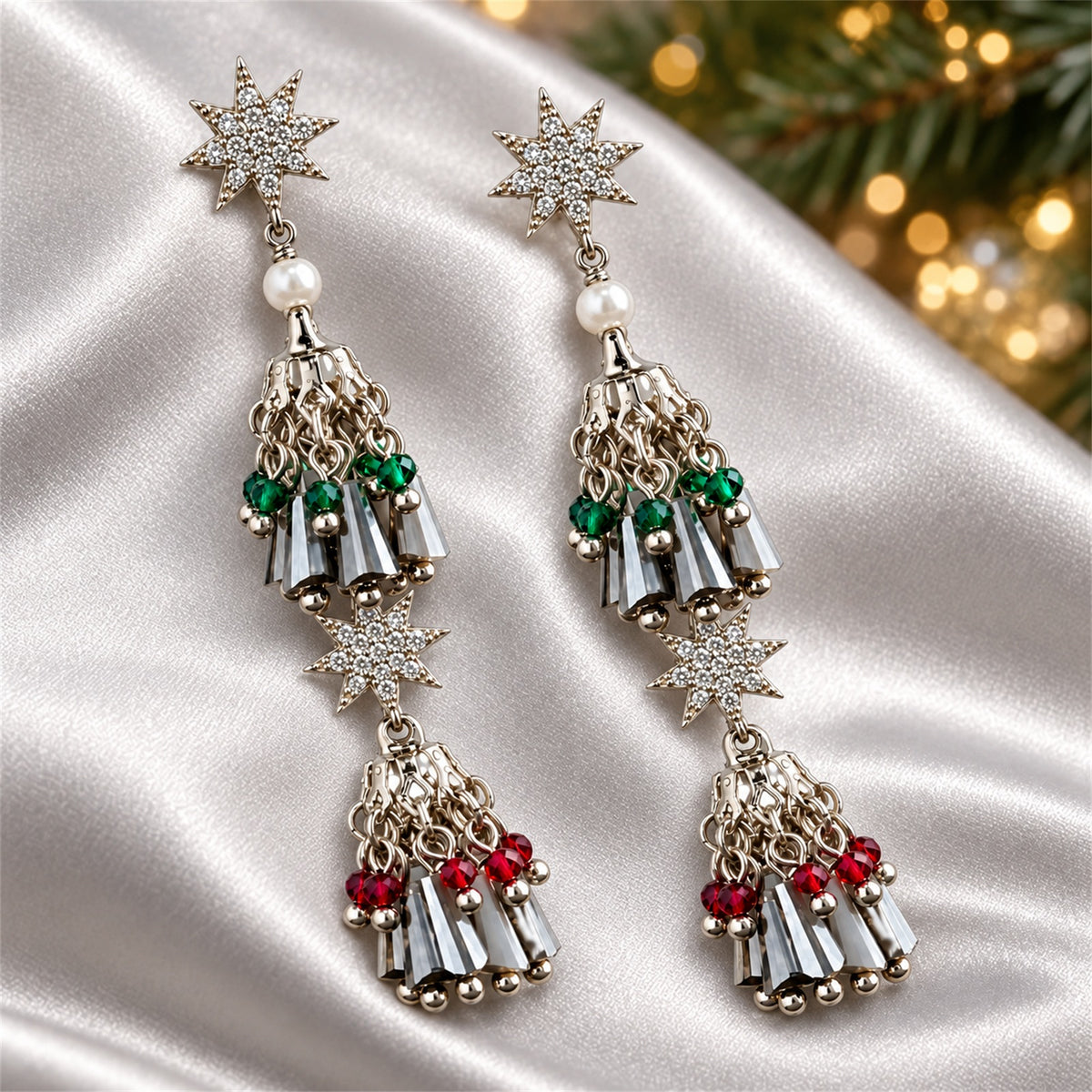 Christmas Star Zircon Fringe Earrings