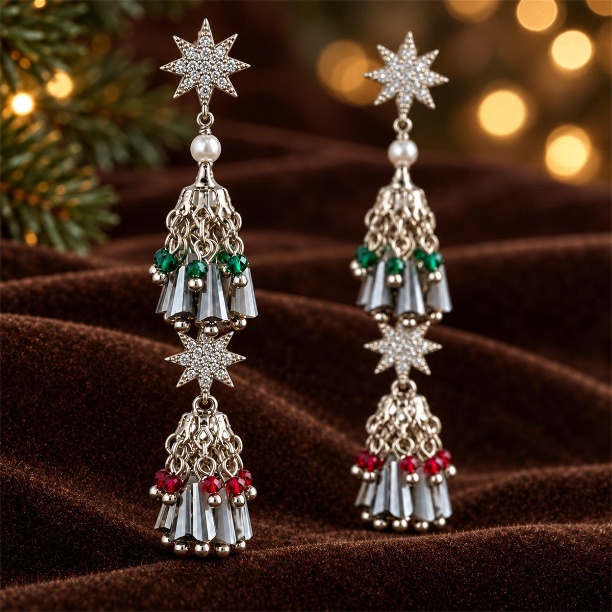 Christmas Star Zircon Fringe Earrings