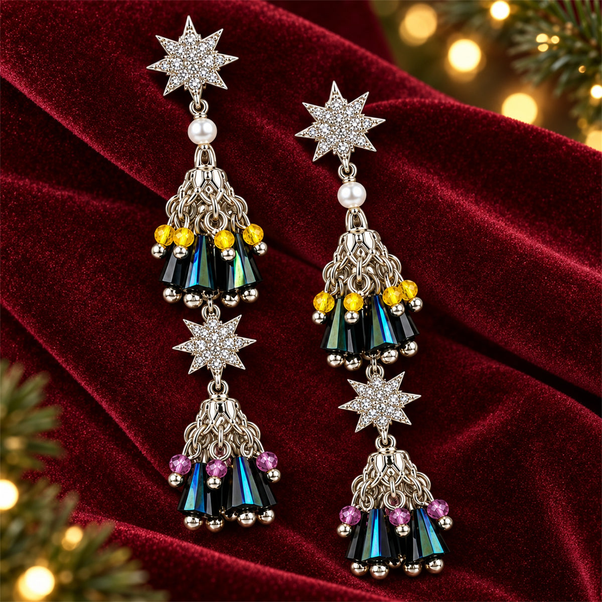 Christmas Star Zircon Fringe Earrings
