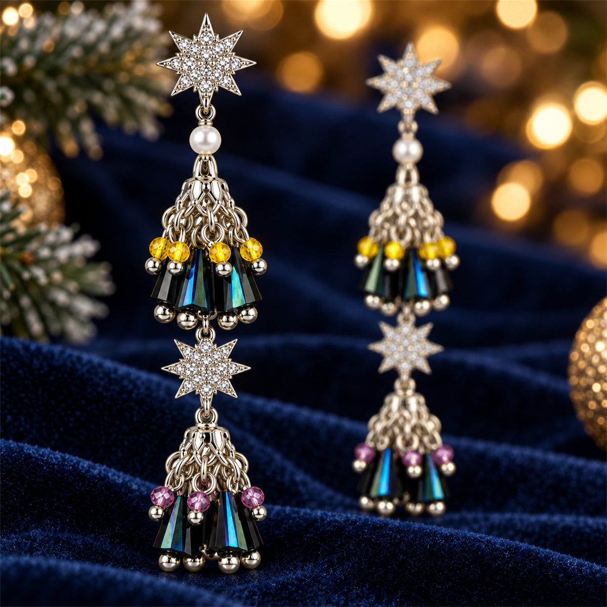 Christmas Star Zircon Fringe Earrings