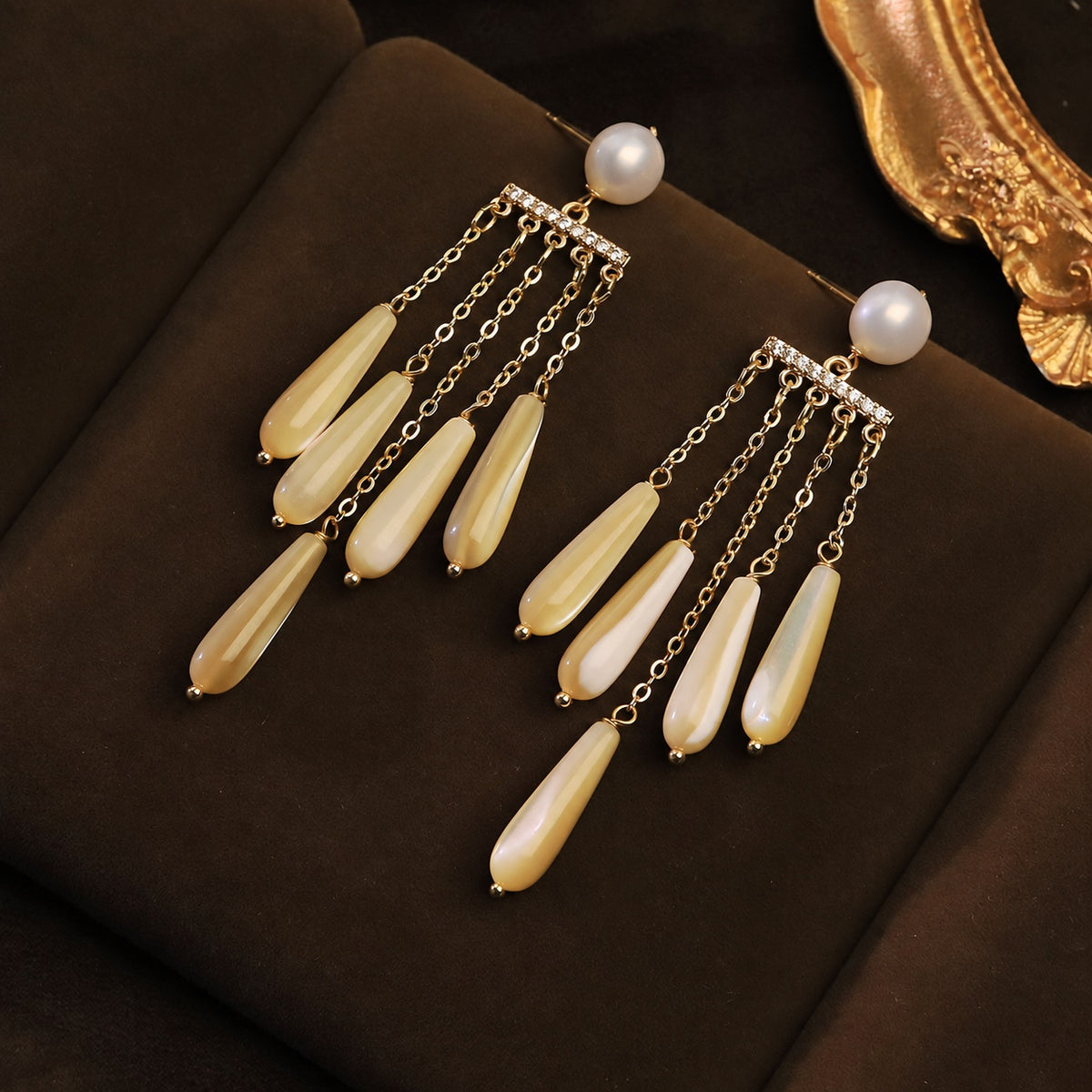 Ocean Tears Natural Shell Teardrop Tassel Earrings