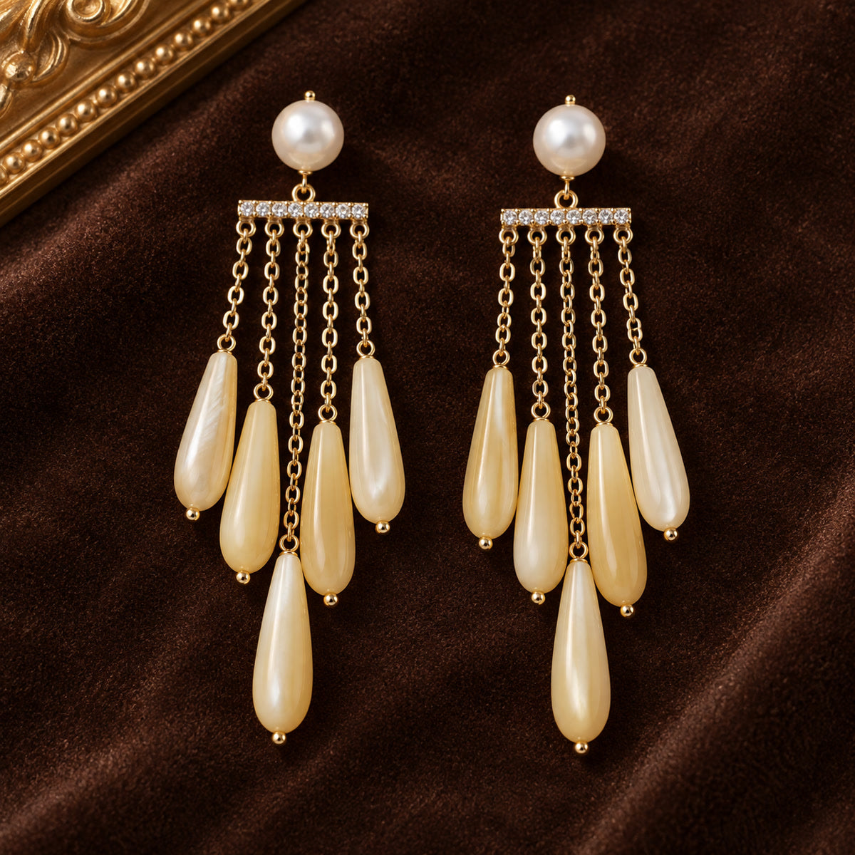 Ocean Tears Natural Shell Teardrop Tassel Earrings