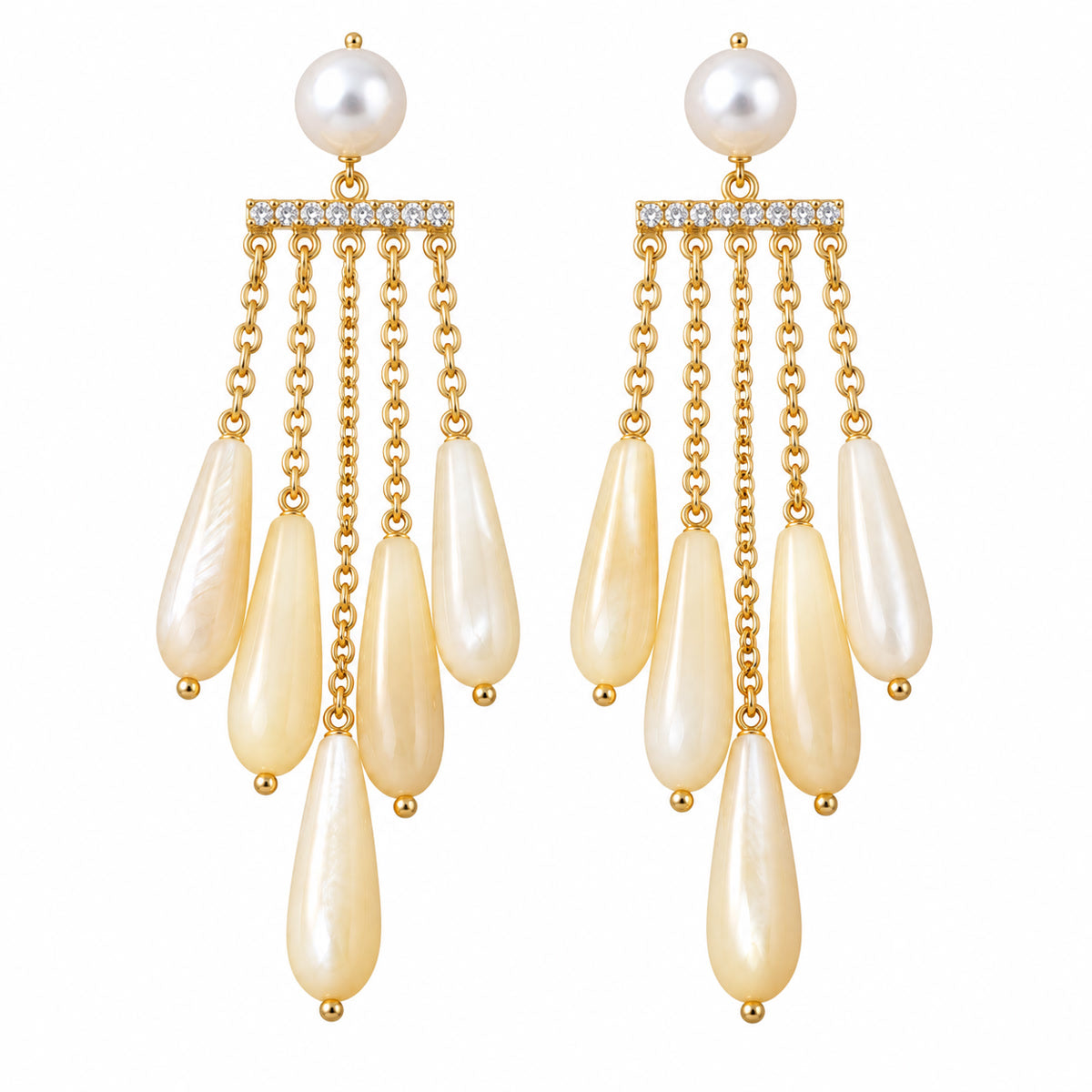 Ocean Tears Natural Shell Teardrop Tassel Earrings