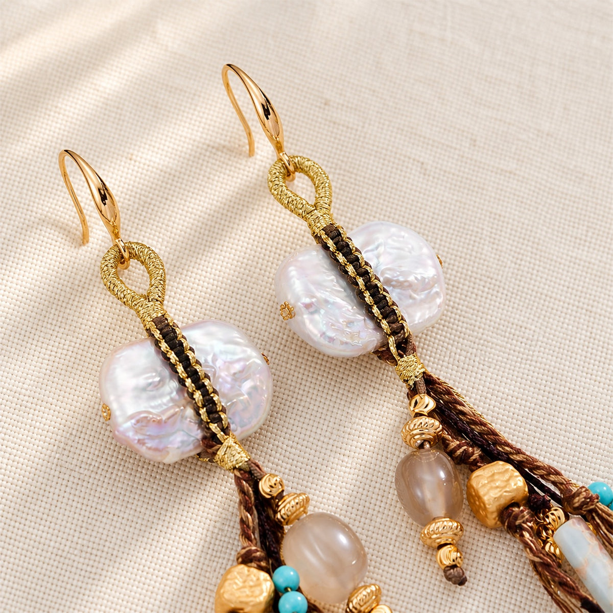 Ocean Treasure Baroque Pearl & Turquoise Tassel Earrings