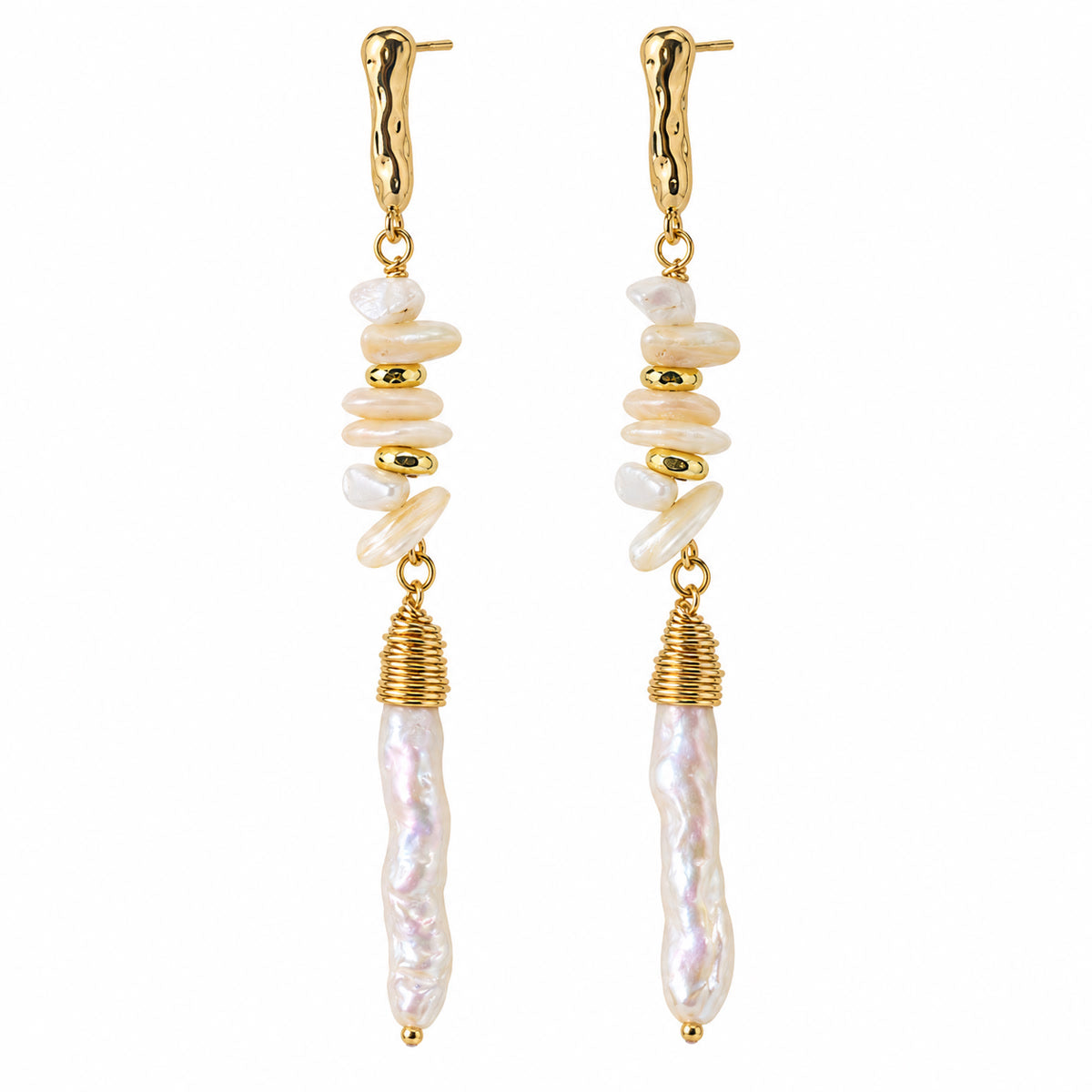Coastal Finds Natural Shell Chip & Baroque Pearl Drop Earrings