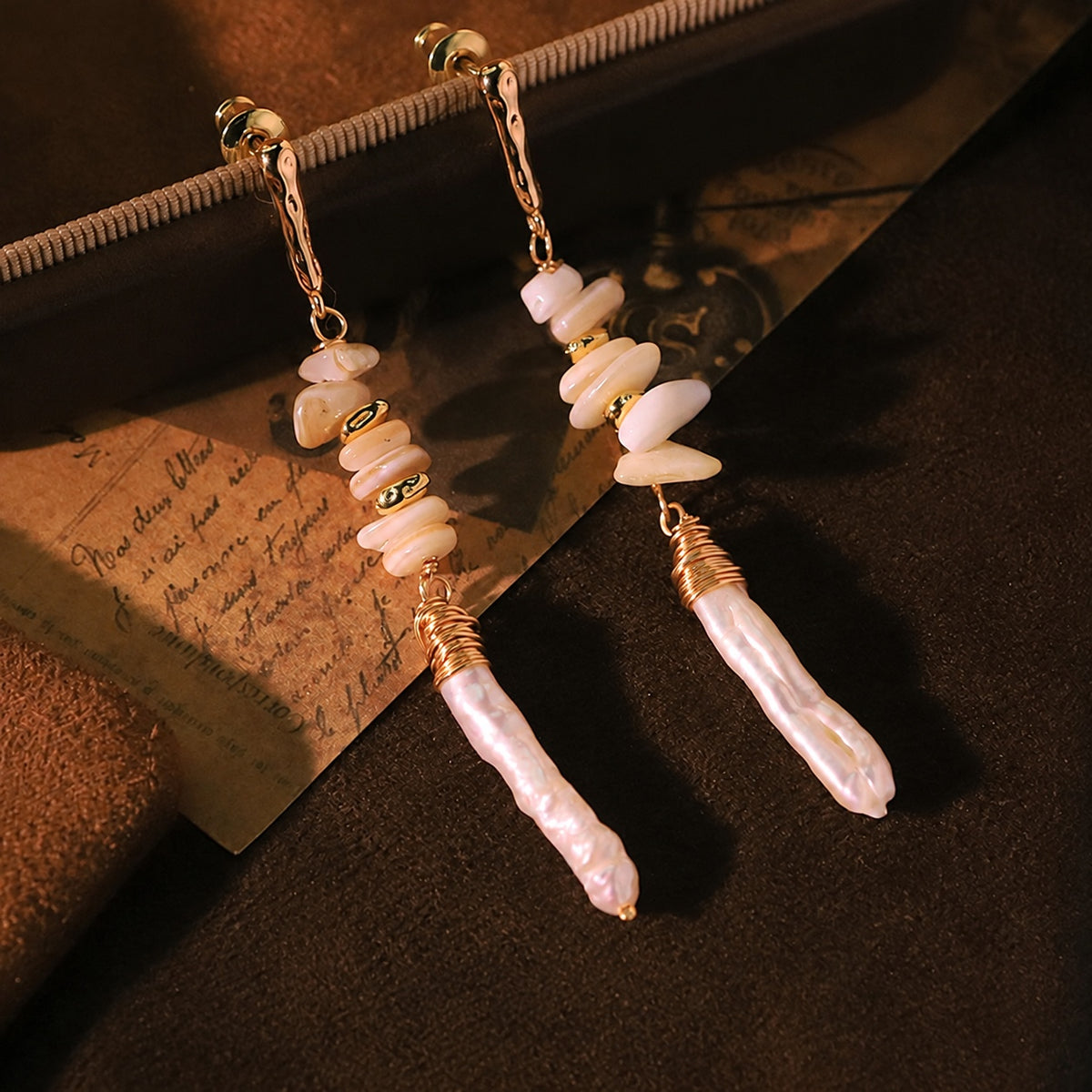 Coastal Finds Natural Shell Chip & Baroque Pearl Drop Earrings
