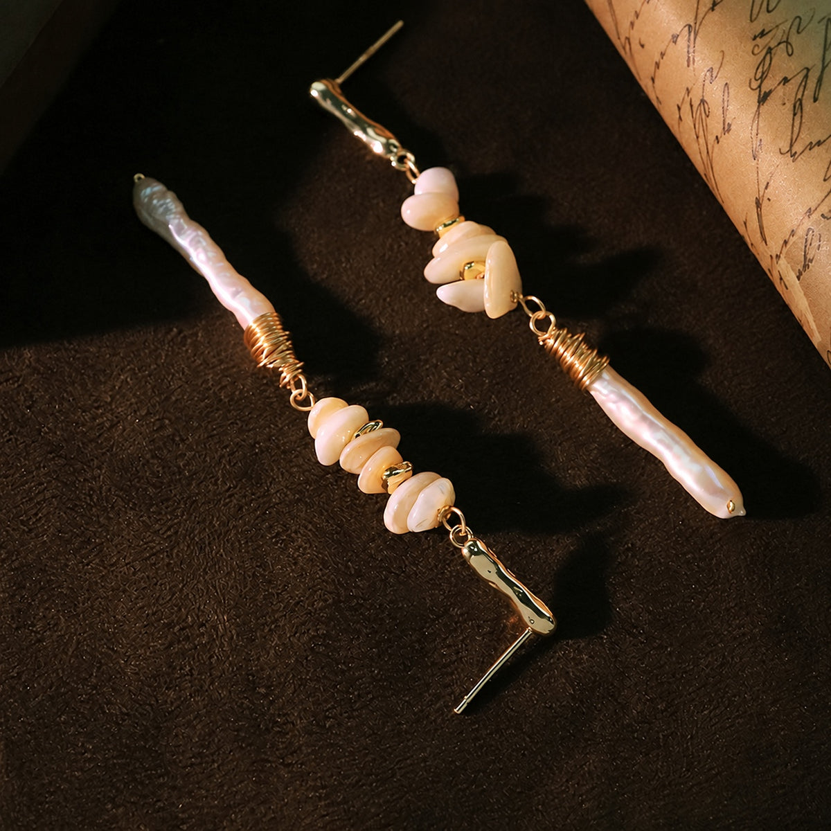 Coastal Finds Natural Shell Chip & Baroque Pearl Drop Earrings