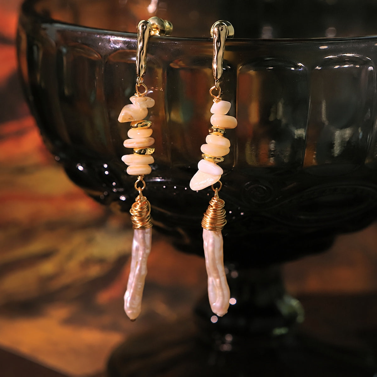 Coastal Finds Natural Shell Chip & Baroque Pearl Drop Earrings
