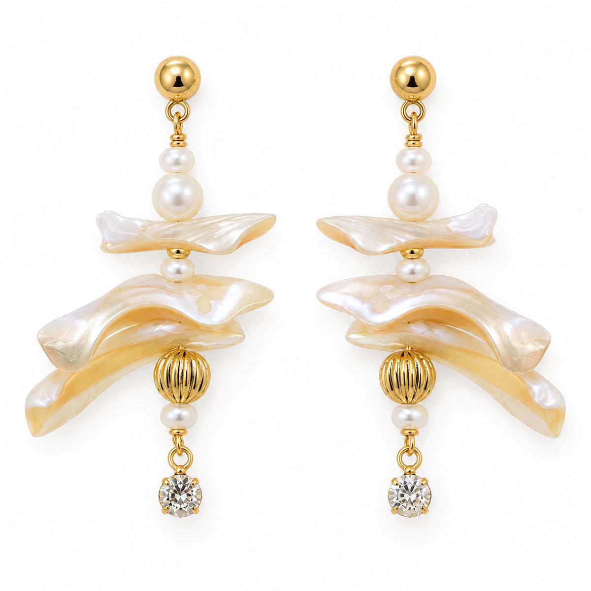 Coral Poetry Natural Shell Branch & Pearl Zircon Drop Earrings