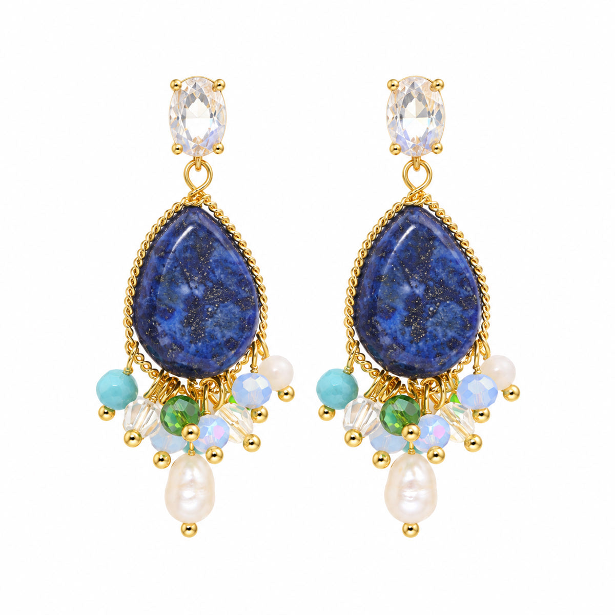 Secret Treasure Lapis Lazuli Pearl & Turquoise Cluster Drop Earrings