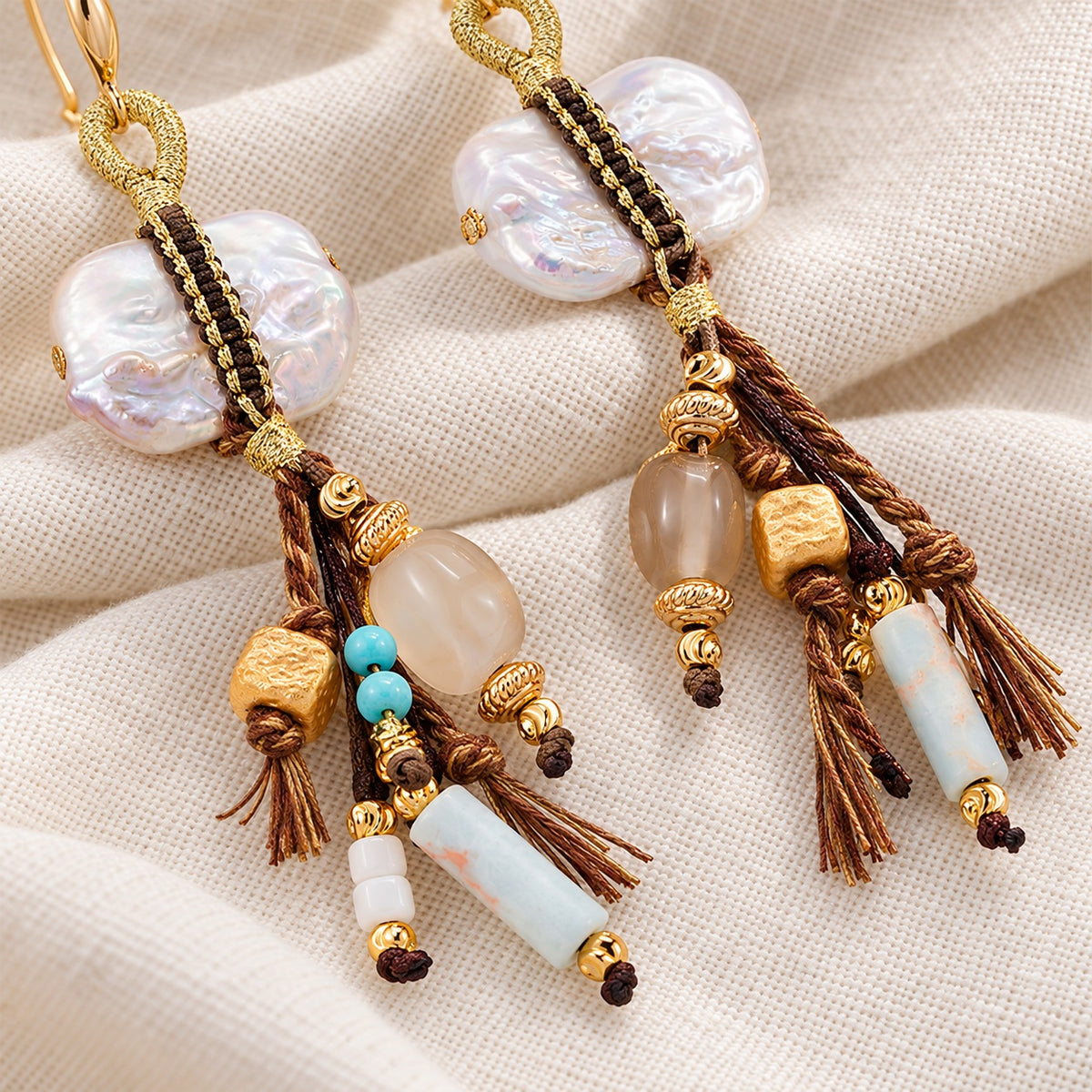 Ocean Treasure Baroque Pearl & Turquoise Tassel Earrings