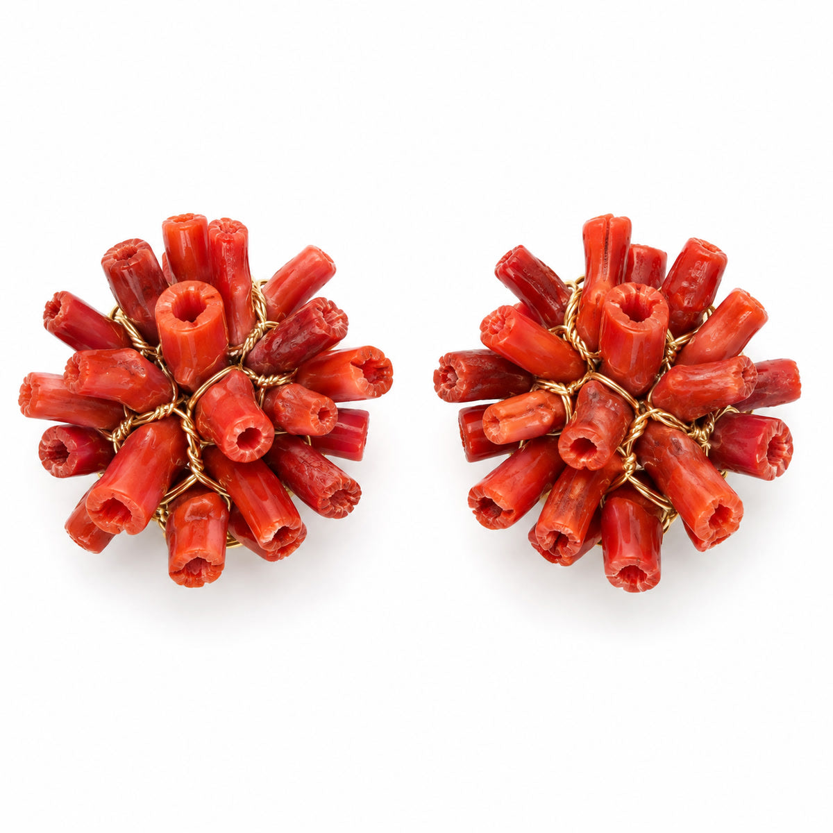 Red Coral Bloom Hand-Wrapped Tube Coral Floral Stud Earrings
