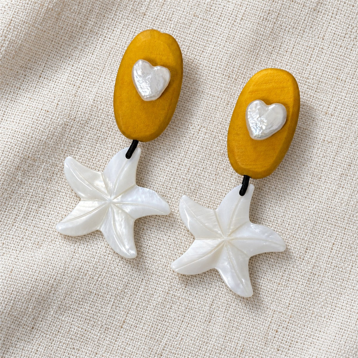 Amber Wood Starfish Earrings