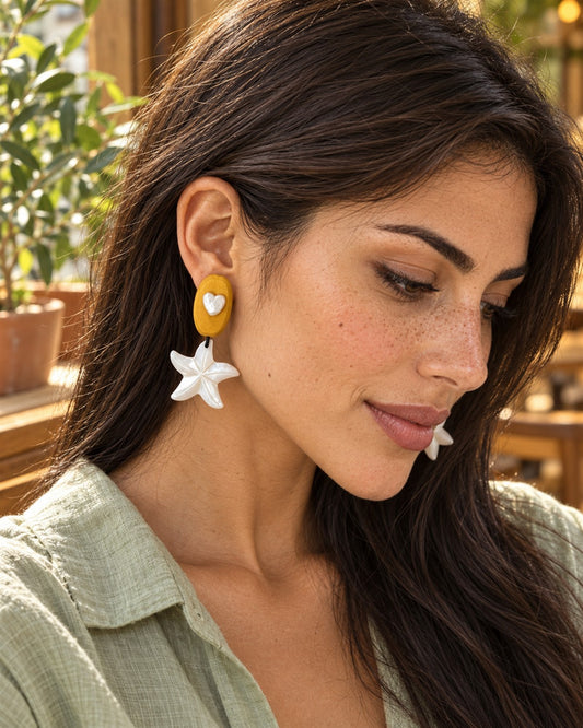 Amber Wood Starfish Earrings