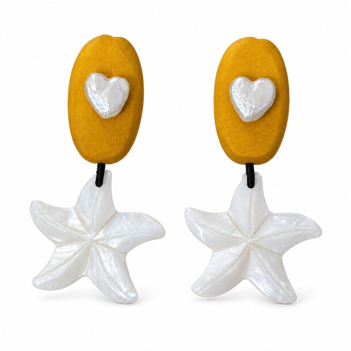 Amber Wood Starfish Earrings