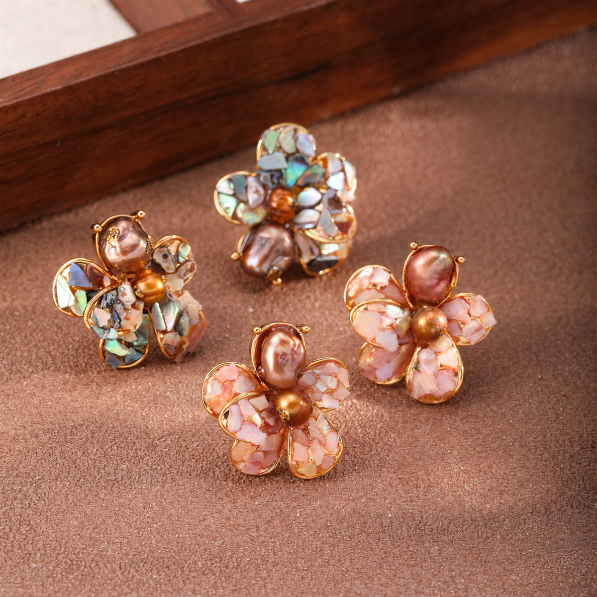Ocean Bloom Abalone & Baroque Pearl Earrings