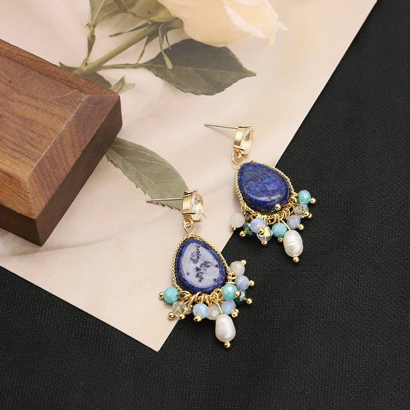 Secret Treasure Lapis Lazuli Pearl & Turquoise Cluster Drop Earrings