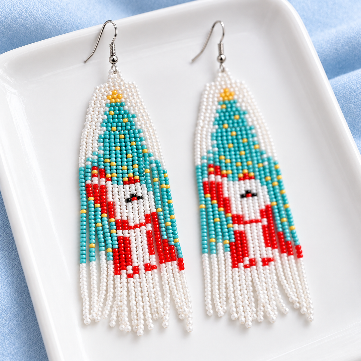 Christmas Beaded Fringe Earrings