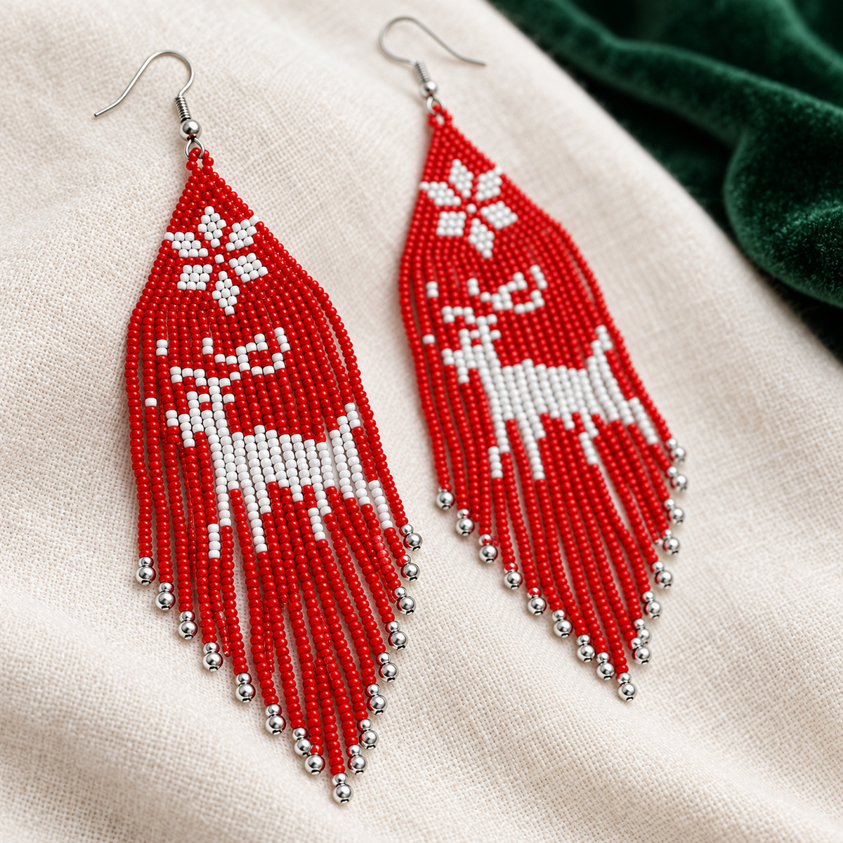 Christmas Beaded Fringe Earrings