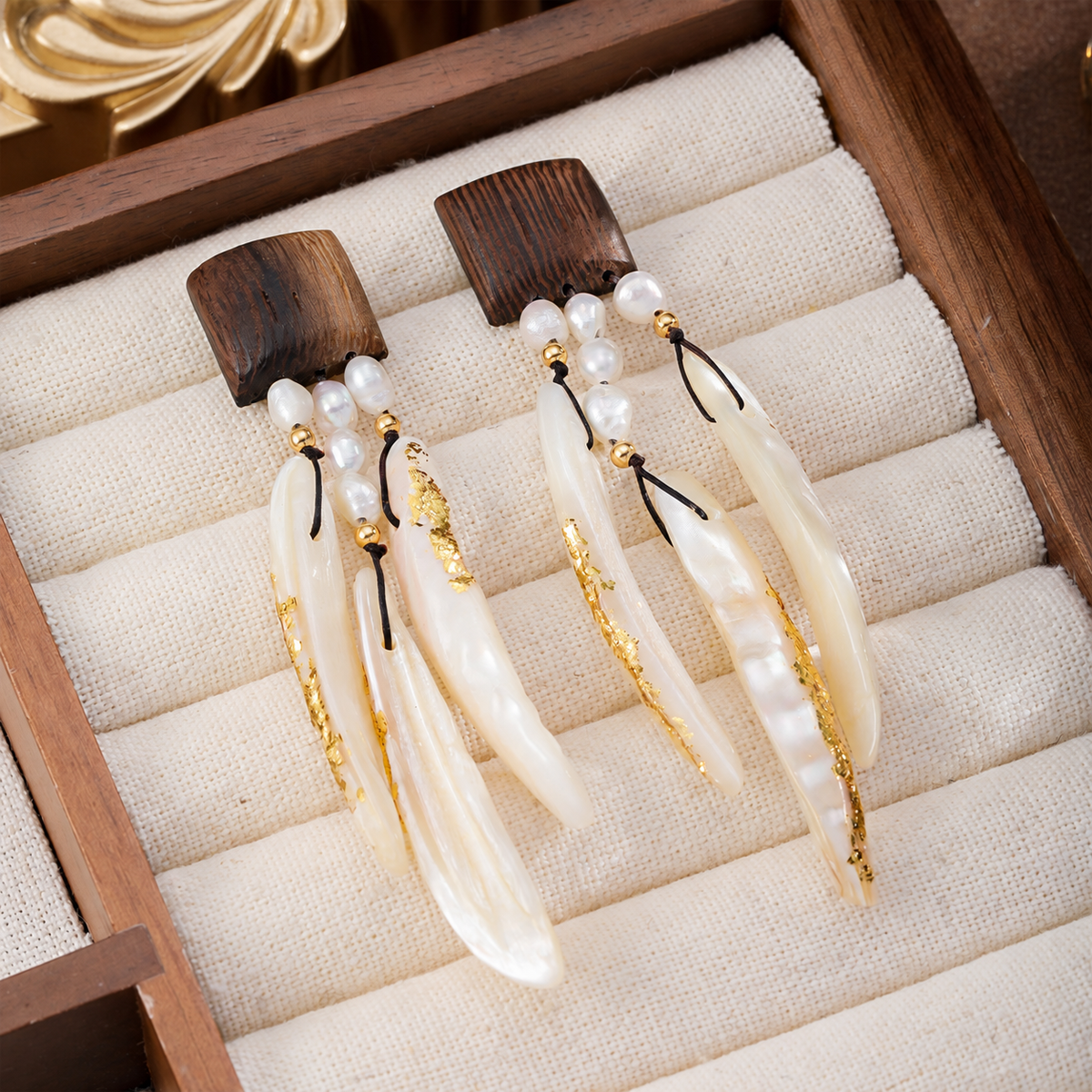 Coastal Drift Wood & Shell Earrings