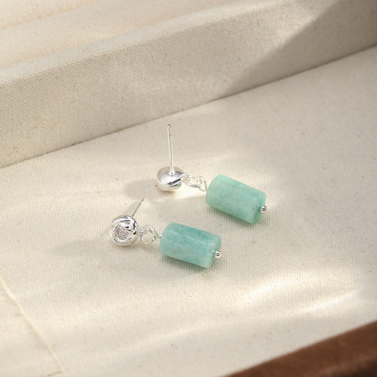 Natural Green Stone Rose Drop Earrings