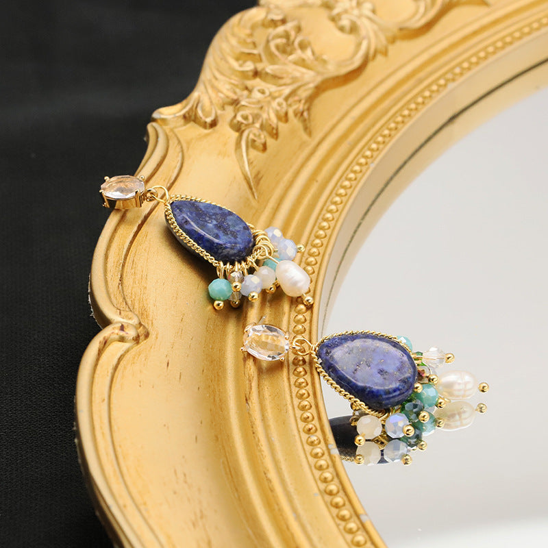 Secret Treasure Lapis Lazuli Pearl & Turquoise Cluster Drop Earrings