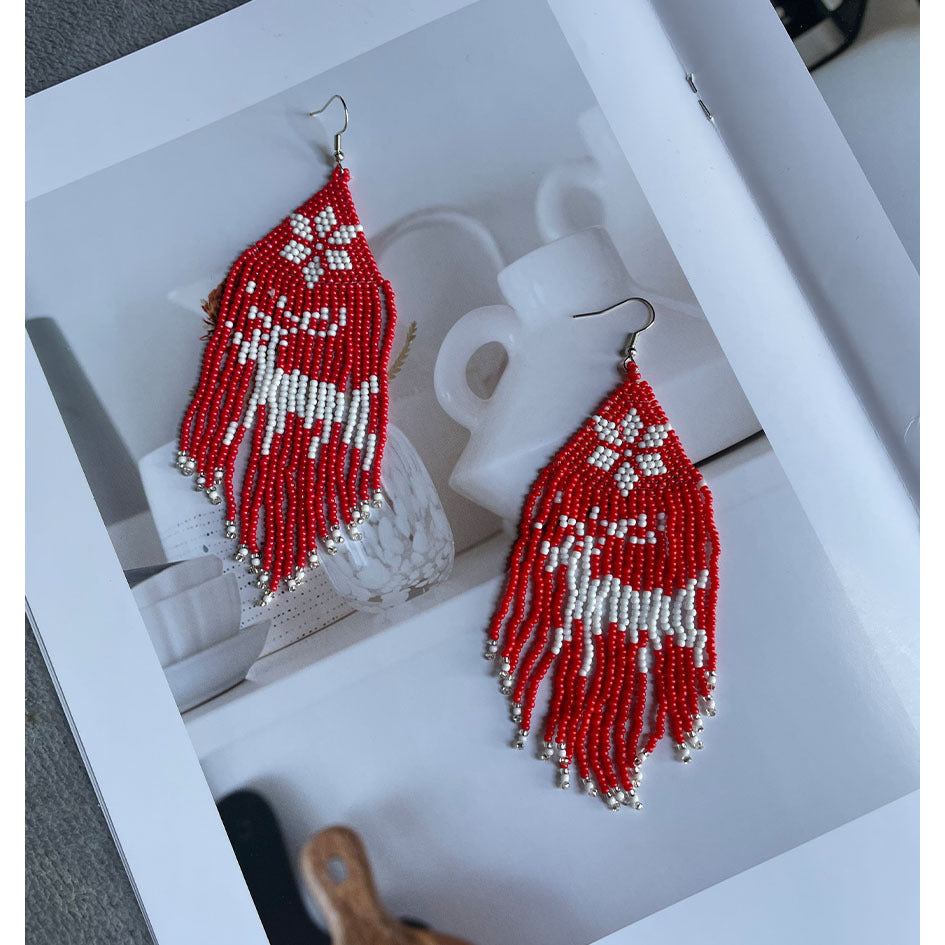 Christmas Beaded Fringe Earrings