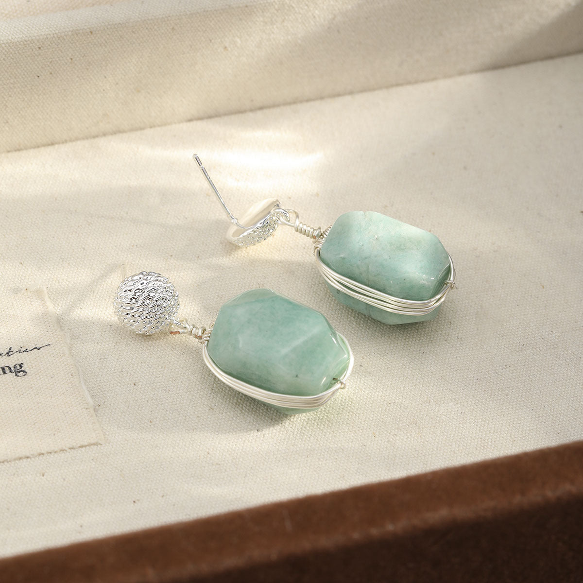 Natural Green Stone Wire-Wrapped Earrings